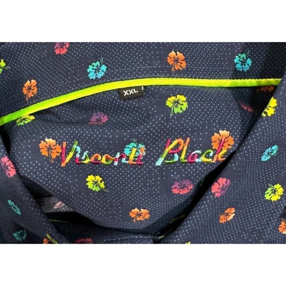 Visconi Black Sz XXL 2XL Mens Floral Dot Print Button Up Shirt Colorful Blue